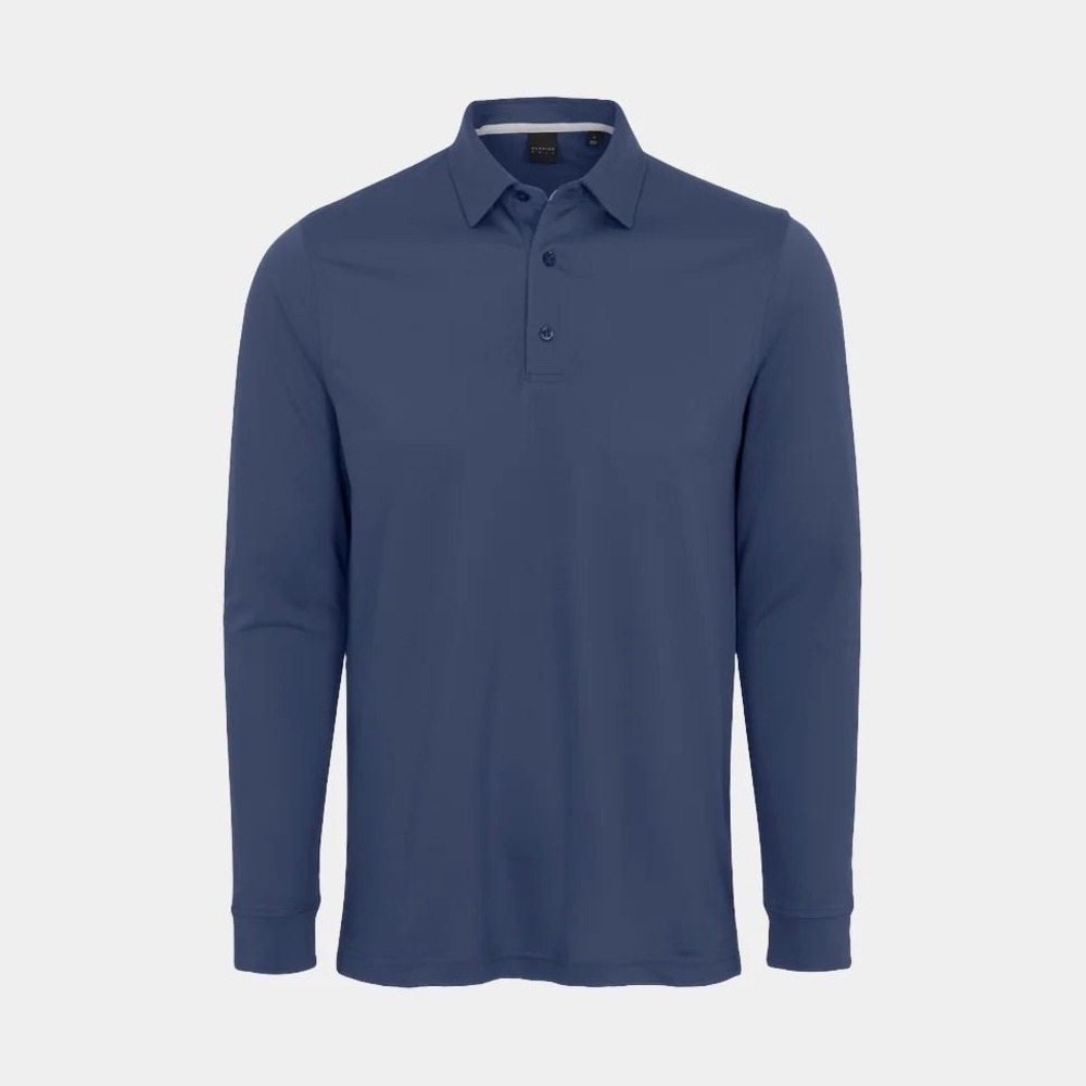Dunning Golf Mens Blue Long Sleeve Performance Pique Polo Shirt Size M CA 50182